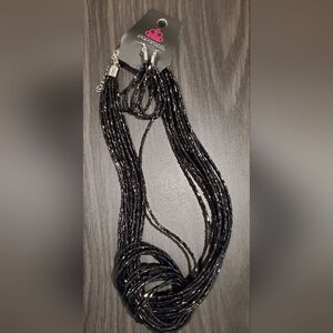 Paparazzi Knotted Knockout Black Necklace & Earrings Set